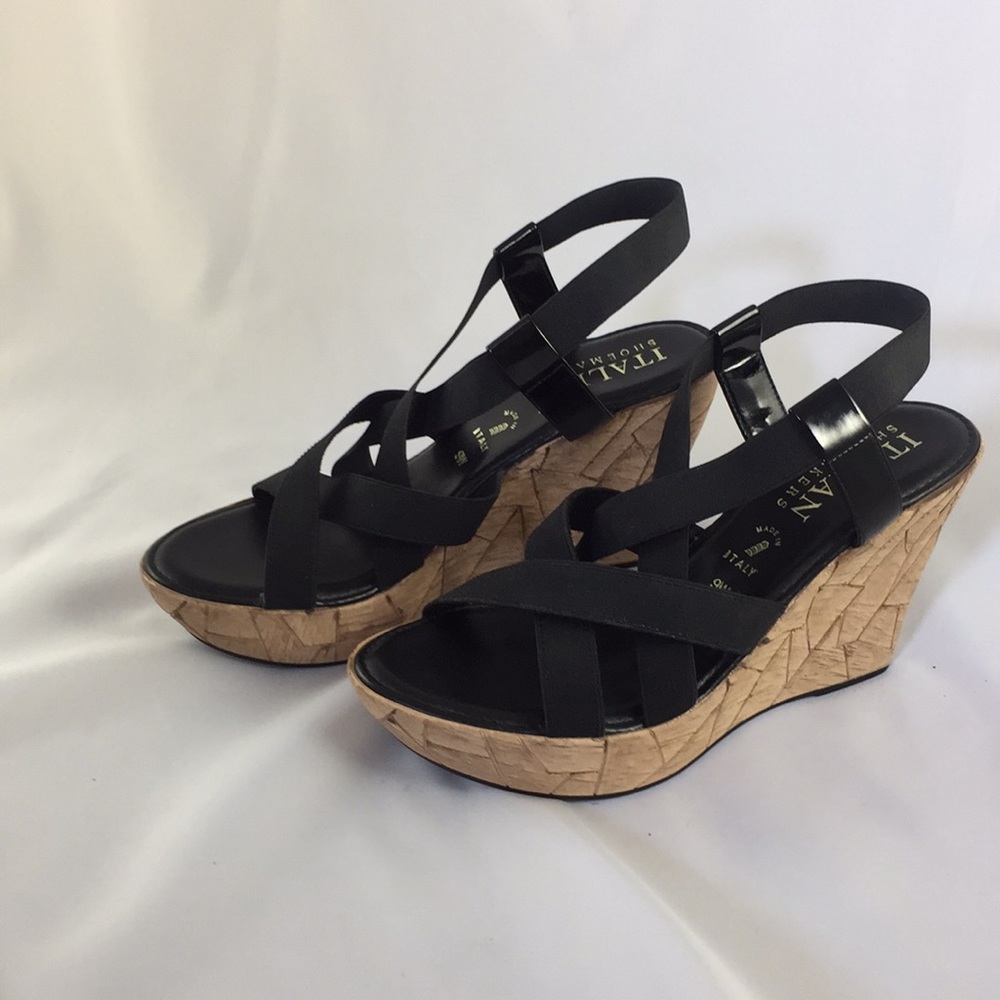 Black Italian shoemaker wedges